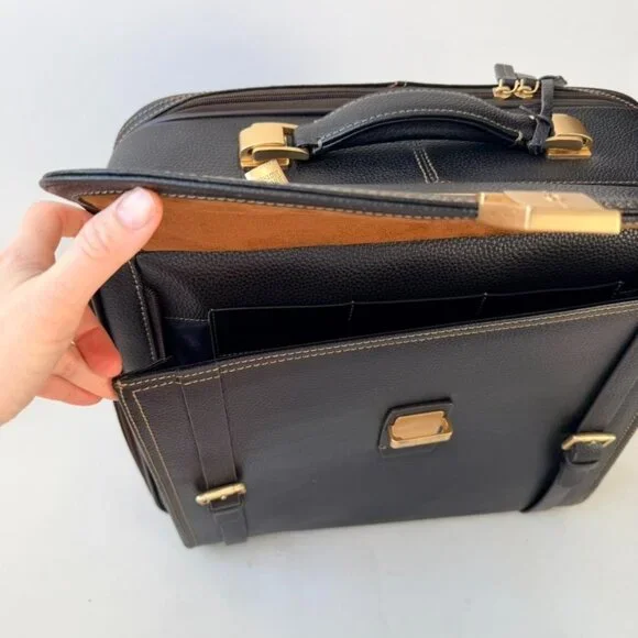 Brooks Brothers Genuine Pebbled Leather Carry-On Trolley Travel Laptop Bag – Bla - Picture 11 of 16